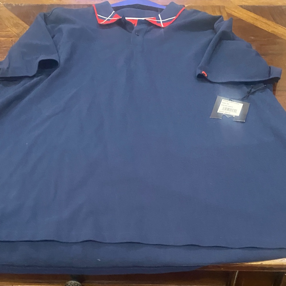 Men's Navy Polo with Red-Trim Collared Detail